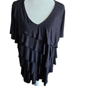 Black womens vneck ruffled top